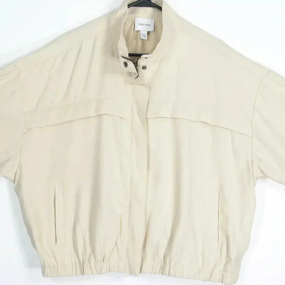 Nine West Women's Lightweight Utility Bomber Jacket zip/button color Ivory/Cream